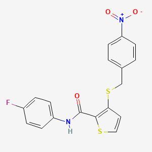 molecular formula C18H13FN2O3S2 B2636828 N-(4-fluorophenyl)-3-[(4-nitrobenzyl)sulfanyl]-2-thiophenecarboxamide CAS No. 251097-02-6