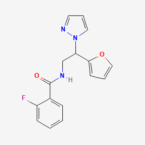 molecular formula C16H14FN3O2 B2636865 2-fluoro-N-(2-(furan-2-yl)-2-(1H-pyrazol-1-yl)ethyl)benzamide CAS No. 2034544-29-9