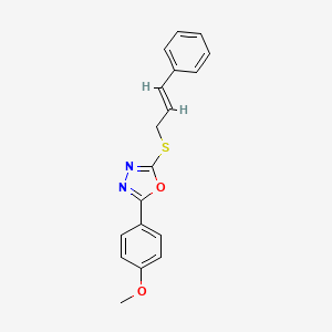 molecular formula C18H16N2O2S B2636866 2-(4-methoxyphenyl)-5-[(E)-3-phenylprop-2-enyl]sulfanyl-1,3,4-oxadiazole CAS No. 477857-33-3