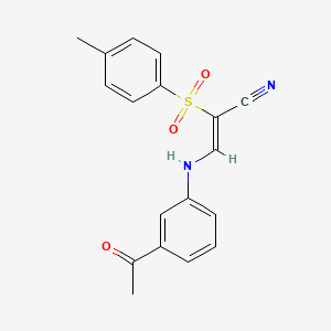 molecular formula C18H16N2O3S B2636875 3-((3-Acetylphenyl)amino)-2-((4-methylphenyl)sulfonyl)prop-2-enenitrile CAS No. 1025668-88-5