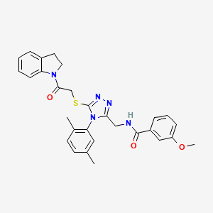 molecular formula C29H29N5O3S B2636883 N-((4-(2,5-dimethylphenyl)-5-((2-(indolin-1-yl)-2-oxoethyl)thio)-4H-1,2,4-triazol-3-yl)methyl)-3-methoxybenzamide CAS No. 309968-92-1