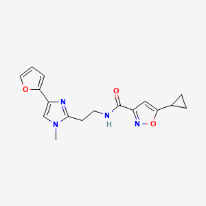 molecular formula C17H18N4O3 B2636884 5-cyclopropyl-N-(2-(4-(furan-2-yl)-1-methyl-1H-imidazol-2-yl)ethyl)isoxazole-3-carboxamide CAS No. 1421473-30-4