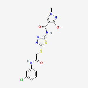 molecular formula C16H15ClN6O3S2 B2636886 N-(5-((2-((3-chlorophenyl)amino)-2-oxoethyl)thio)-1,3,4-thiadiazol-2-yl)-3-methoxy-1-methyl-1H-pyrazole-4-carboxamide CAS No. 1171784-92-1