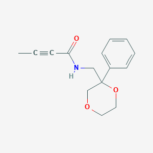 molecular formula C15H17NO3 B2636889 N-[(2-Phenyl-1,4-dioxan-2-yl)methyl]but-2-ynamide CAS No. 2411314-79-7