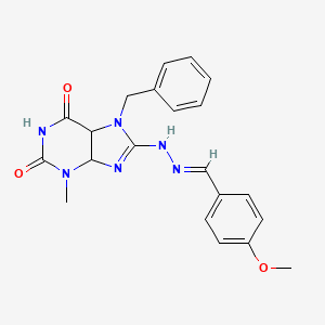 molecular formula C21H20N6O3 B2636904 7-benzyl-8-[(E)-2-[(4-methoxyphenyl)methylidene]hydrazin-1-yl]-3-methyl-2,3,6,7-tetrahydro-1H-purine-2,6-dione CAS No. 1321733-09-8