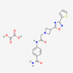 molecular formula C20H19N5O7S B2636907 4-(2-(3-(3-(Thiophen-2-yl)-1,2,4-oxadiazol-5-yl)azetidin-1-yl)acetamido)benzamide oxalate CAS No. 1351591-64-4