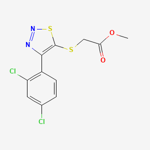 molecular formula C11H8Cl2N2O2S2 B2636917 Methyl 2-{[4-(2,4-dichlorophenyl)-1,2,3-thiadiazol-5-yl]sulfanyl}acetate CAS No. 338409-08-8