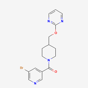 molecular formula C16H17BrN4O2 B2636934 (5-Bromopyridin-3-yl)-[4-(pyrimidin-2-yloxymethyl)piperidin-1-yl]methanone CAS No. 2379985-33-6