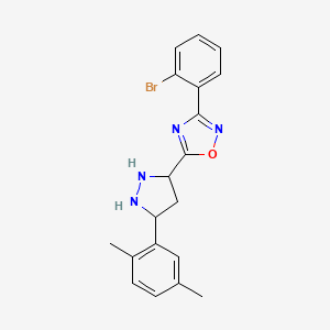 molecular formula C19H15BrN4O B2636940 3-(2-Bromophenyl)-5-[5-(2,5-dimethylphenyl)pyrazolidin-3-yl]-1,2,4-oxadiazole CAS No. 1238341-97-3