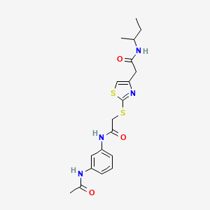 molecular formula C19H24N4O3S2 B2636941 N-(3-acetamidophenyl)-2-((4-(2-(sec-butylamino)-2-oxoethyl)thiazol-2-yl)thio)acetamide CAS No. 954039-58-8