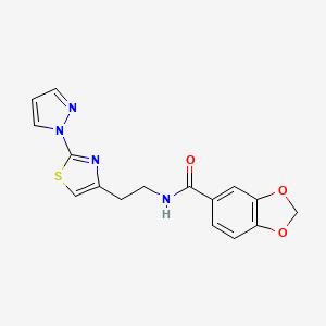 molecular formula C16H14N4O3S B2636965 N-(2-(2-(1H-pyrazol-1-yl)thiazol-4-yl)ethyl)benzo[d][1,3]dioxole-5-carboxamide CAS No. 1428365-44-9