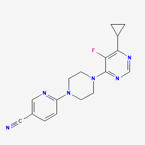 molecular formula C17H17FN6 B2636975 6-[4-(6-Cyclopropyl-5-fluoropyrimidin-4-yl)piperazin-1-yl]pyridine-3-carbonitrile CAS No. 2380144-73-8