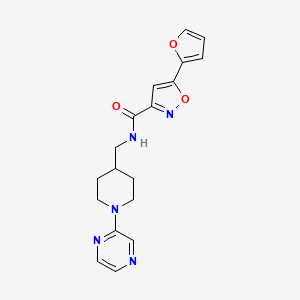molecular formula C18H19N5O3 B2636985 5-(furan-2-yl)-N-((1-(pyrazin-2-yl)piperidin-4-yl)methyl)isoxazole-3-carboxamide CAS No. 1448043-64-8