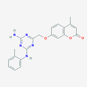 molecular formula C21H19N5O3 B2636986 7-[[4-Amino-6-(2-methylanilino)-1,3,5-triazin-2-yl]methoxy]-4-methylchromen-2-one CAS No. 874755-26-7