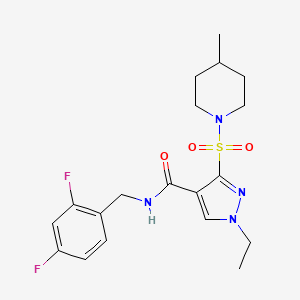 molecular formula C19H24F2N4O3S B2637000 N-(2,4-difluorobenzyl)-1-ethyl-3-((4-methylpiperidin-1-yl)sulfonyl)-1H-pyrazole-4-carboxamide CAS No. 1251687-39-4