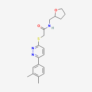 molecular formula C19H23N3O2S B2637003 2-((6-(3,4-dimethylphenyl)pyridazin-3-yl)thio)-N-((tetrahydrofuran-2-yl)methyl)acetamide CAS No. 941992-24-1