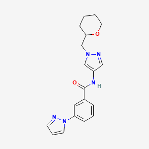 molecular formula C19H21N5O2 B2637019 3-(1H-吡唑-1-基)-N-(1-((四氢-2H-吡喃-2-基)甲基)-1H-吡唑-4-基)苯甲酰胺 CAS No. 2034322-19-3