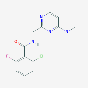 molecular formula C14H14ClFN4O B2637024 2-Chloro-N-[[4-(dimethylamino)pyrimidin-2-yl]methyl]-6-fluorobenzamide CAS No. 1797251-12-7