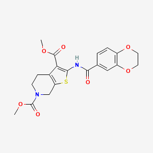 molecular formula C20H20N2O7S B2637029 dimethyl 2-(2,3-dihydrobenzo[b][1,4]dioxine-6-carboxamido)-4,5-dihydrothieno[2,3-c]pyridine-3,6(7H)-dicarboxylate CAS No. 886940-12-1