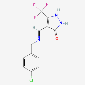 molecular formula C12H9ClF3N3O B2637051 4-{[(4-chlorobenzyl)amino]methylene}-5-(trifluoromethyl)-2,4-dihydro-3H-pyrazol-3-one CAS No. 338975-71-6