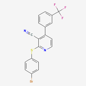 molecular formula C19H10BrF3N2S B2637052 2-[(4-Bromophenyl)sulfanyl]-4-[3-(trifluoromethyl)phenyl]nicotinonitrile CAS No. 478245-72-6