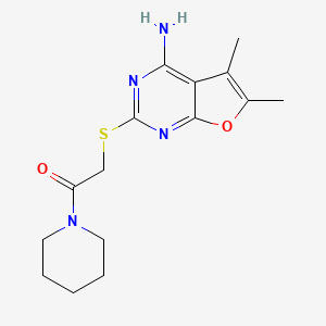molecular formula C15H20N4O2S B2637054 2-((4-氨基-5,6-二甲基呋喃并[2,3-d]嘧啶-2-基)硫代)-1-(哌啶-1-基)乙酮 CAS No. 500113-86-0