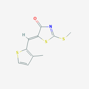 molecular formula C10H9NOS3 B2637055 2-(甲硫基)-5-[(Z)-(3-甲基-2-噻吩基)甲叉亚基]-1,3-噻唑-4-酮 CAS No. 866050-40-0