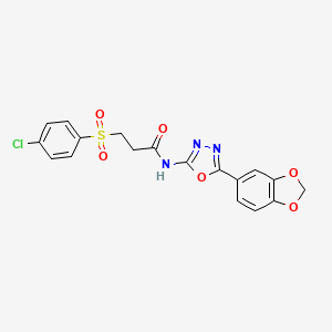 N-(5-(benzo[d][1,3]dioxol-5-yl)-1,3,4-oxadiazol-2-yl)-3-((4-chlorophenyl)sulfonyl)propanamide