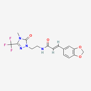 molecular formula C16H15F3N4O4 B2637089 (E)-3-(benzo[d][1,3]dioxol-5-yl)-N-(2-(4-methyl-5-oxo-3-(trifluoromethyl)-4,5-dihydro-1H-1,2,4-triazol-1-yl)ethyl)acrylamide CAS No. 1421586-71-1