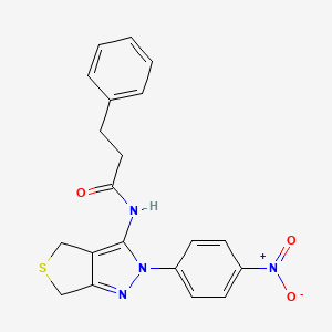 molecular formula C20H18N4O3S B2637096 N-[2-(4-nitrophenyl)-4,6-dihydrothieno[3,4-c]pyrazol-3-yl]-3-phenylpropanamide CAS No. 476459-02-6