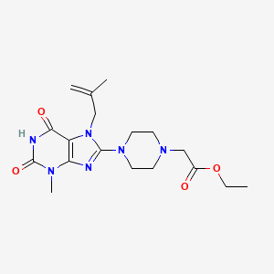 molecular formula C18H26N6O4 B2637105 ethyl 2-(4-(3-methyl-7-(2-methylallyl)-2,6-dioxo-2,3,6,7-tetrahydro-1H-purin-8-yl)piperazin-1-yl)acetate CAS No. 898463-32-6