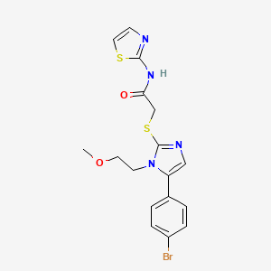 molecular formula C17H17BrN4O2S2 B2637107 2-((5-(4-溴苯基)-1-(2-甲氧基乙基)-1H-咪唑-2-基)硫代)-N-(噻唑-2-基)乙酰胺 CAS No. 1206997-10-5