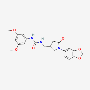 molecular formula C21H23N3O6 B2637110 1-((1-(Benzo[d][1,3]dioxol-5-yl)-5-oxopyrrolidin-3-yl)methyl)-3-(3,5-dimethoxyphenyl)urea CAS No. 955258-42-1