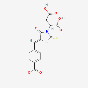 molecular formula C16H13NO7S2 B2637114 (Z)-2-(5-(4-(methoxycarbonyl)benzylidene)-4-oxo-2-thioxothiazolidin-3-yl)succinic acid CAS No. 853904-15-1