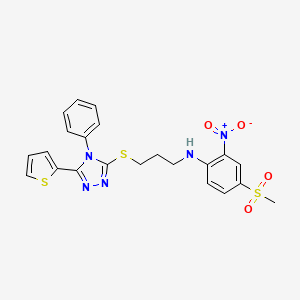 molecular formula C22H21N5O4S3 B2637119 4-(methylsulfonyl)-2-nitro-N-(3-{[4-phenyl-5-(thiophen-2-yl)-4H-1,2,4-triazol-3-yl]sulfanyl}propyl)aniline CAS No. 912906-82-2