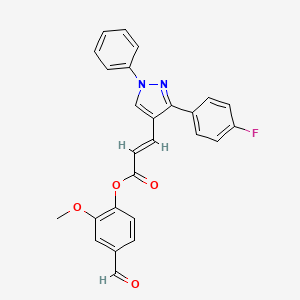 molecular formula C26H19FN2O4 B2637121 (4-formyl-2-methoxyphenyl) (E)-3-[3-(4-fluorophenyl)-1-phenylpyrazol-4-yl]prop-2-enoate CAS No. 380913-01-9