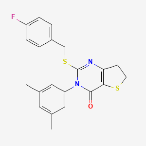 molecular formula C21H19FN2OS2 B2637122 3-(3,5-Dimethylphenyl)-2-[(4-fluorophenyl)methylsulfanyl]-6,7-dihydrothieno[3,2-d]pyrimidin-4-one CAS No. 877653-98-0