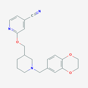 molecular formula C21H23N3O3 B2637132 2-[[1-(2,3-Dihydro-1,4-benzodioxin-6-ylmethyl)piperidin-3-yl]methoxy]pyridine-4-carbonitrile CAS No. 2380079-37-6