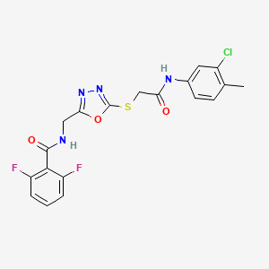 molecular formula C19H15ClF2N4O3S B2637139 N-((5-((2-((3-chloro-4-methylphenyl)amino)-2-oxoethyl)thio)-1,3,4-oxadiazol-2-yl)methyl)-2,6-difluorobenzamide CAS No. 903347-91-1