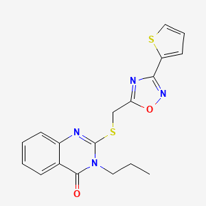 molecular formula C18H16N4O2S2 B2637144 3-Propyl-2-[(3-thiophen-2-yl-1,2,4-oxadiazol-5-yl)methylsulfanyl]quinazolin-4-one CAS No. 919904-12-4