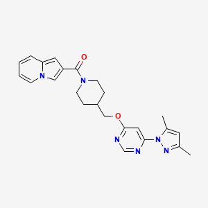 molecular formula C24H26N6O2 B2637145 [4-[[6-(3,5-Dimethylpyrazol-1-yl)pyrimidin-4-yl]oxymethyl]piperidin-1-yl]-indolizin-2-ylmethanone CAS No. 2380184-70-1