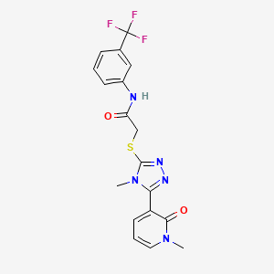 molecular formula C18H16F3N5O2S B2637156 2-((4-甲基-5-(1-甲基-2-氧代-1,2-二氢吡啶-3-基)-4H-1,2,4-三唑-3-基)硫代)-N-(3-(三氟甲基)苯基)乙酰胺 CAS No. 1105227-25-5