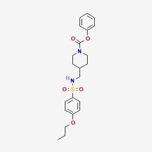 molecular formula C22H28N2O5S B2637158 Phenyl 4-((4-propoxyphenylsulfonamido)methyl)piperidine-1-carboxylate CAS No. 1234932-32-1