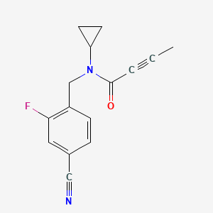 molecular formula C15H13FN2O B2637160 N-[(4-Cyano-2-fluorophenyl)methyl]-N-cyclopropylbut-2-ynamide CAS No. 2411218-89-6