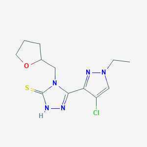 molecular formula C12H16ClN5OS B2637162 5-(4-Chloro-1-ethyl-1H-pyrazol-3-yl)-4-((tetrahydrofuran-2-yl)methyl)-4H-1,2,4-triazole-3-thiol CAS No. 1005623-31-3