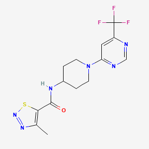molecular formula C14H15F3N6OS B2637165 4-methyl-N-(1-(6-(trifluoromethyl)pyrimidin-4-yl)piperidin-4-yl)-1,2,3-thiadiazole-5-carboxamide CAS No. 2034412-69-4