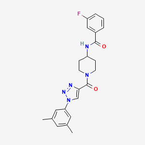 molecular formula C23H24FN5O2 B2637172 N-(1-(1-(3,5-二甲苯基)-1H-1,2,3-三唑-4-羰基)哌啶-4-基)-3-氟苯甲酰胺 CAS No. 1251608-29-3