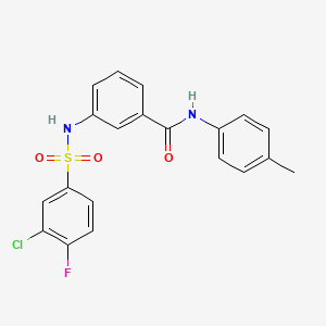 molecular formula C20H16ClFN2O3S B2637183 3-[(3-chloro-4-fluorophenyl)sulfonylamino]-N-(4-methylphenyl)benzamide CAS No. 690647-74-6