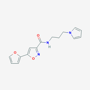 molecular formula C15H15N3O3 B2637191 N-(3-(1H-pyrrol-1-yl)propyl)-5-(furan-2-yl)isoxazole-3-carboxamide CAS No. 1226435-05-7