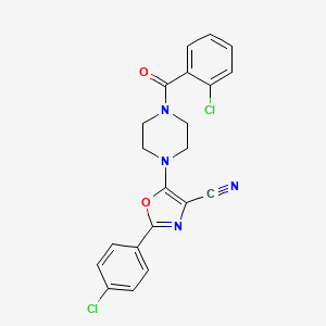 molecular formula C21H16Cl2N4O2 B2637192 5-(4-(2-氯苯甲酰)哌嗪-1-基)-2-(4-氯苯基)恶唑-4-腈 CAS No. 946377-36-2